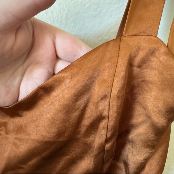 Lulus | Effortless Sophistication Bronze Satin Tie-Strap Maxi Dress - Picture 4 of 9